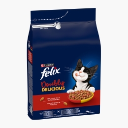 Hrană uscată pentru pisici Adult, 3kg, Doubly Delicious, cu vită, pui și sfeclă roșie