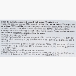 Baton proteic din curmale Cookie Dough, fără gluten, vegan, 50g