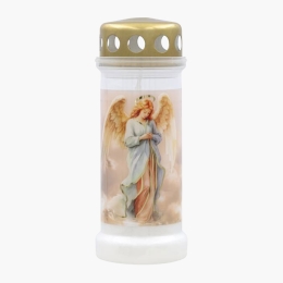 Candelă din plastic cu capac, model înger, alb