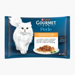 Hrană umedă pentru pisici, 4x85g, Multipack mini fileuri în sos, rață, curcan, miel și ton