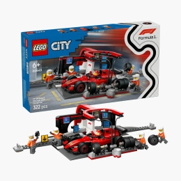Boxă și mecanici F1 cu mașină Ferrari, 60443 City, 322 piese, +6 ani