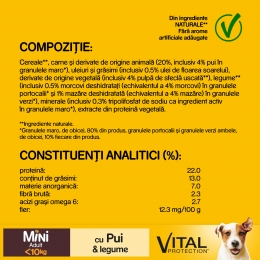 Hrană uscată pentru câini adulți de talie mică, 400g, cu pui și legume Vital Protection