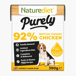 Hrană umedă pentru câini, pate hipoalergenic, 390g, Purely cu pui