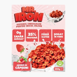 Cereale vegane cu aromă naturală de căpșuni, cu 35% proteină, fără zahăr, low carb, fără gluten 250g