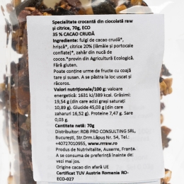 Specialitate crocantă din ciocolată raw și citrice eco 70g