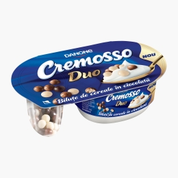 Iaurt Cremosso Duo 6.3% grăsime, cu biluțe de cereale în ciocolată 100g