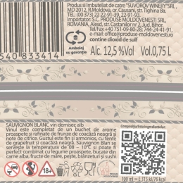 Vin alb demisec Sauvignon Blanc, 12.5%, 0.75l