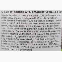 Cremă de ciocolată amăruie eco vegană, 250g
