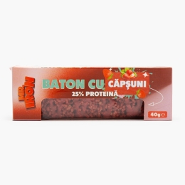 Baton crispy cu aromă de căpșuni, 25% proteină, fără zahăr adăugat, 40g