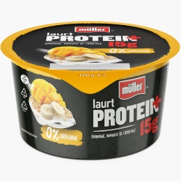 Iaurt proteic cu banane, mango și cereale, 0% grăsime, 170g