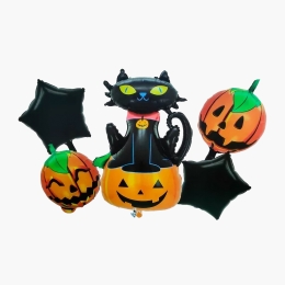 Set 5 baloane din folie Halloween, 45 cm/90x60cm, portocaliu/negru