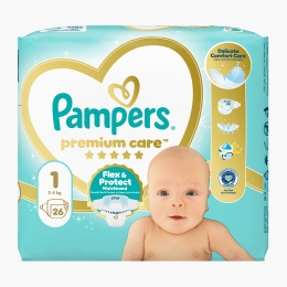 Scutece Premium Care, mărimea 1, 2-5kg, 26 buc