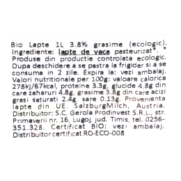 Lapte eco 3.8% grăsime, 1l