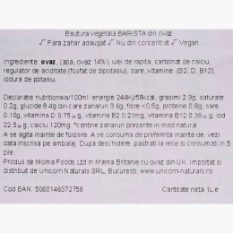 Băutură vegetală din ovăz Barista, 1l