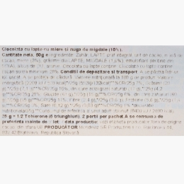 Ciocolată cu lapte, miere și nuga cu migdale 50g