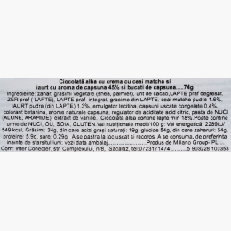 Baton cu ciocolată albă, cu matcha și căpșune, 74g