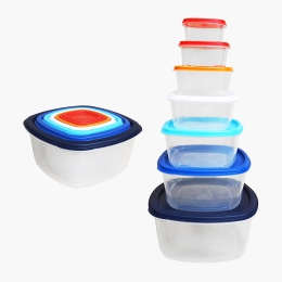 Set caserole pătrate cu capac, din plastic, 7 buc 