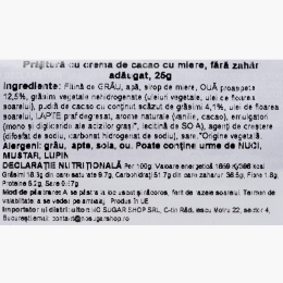 Prăjitură cu cremă de cacao și miere, fără zahăr adăugat, 25g