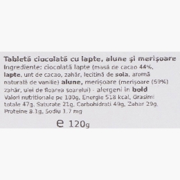 Ciocolată 44% cu alune și merișor 120g