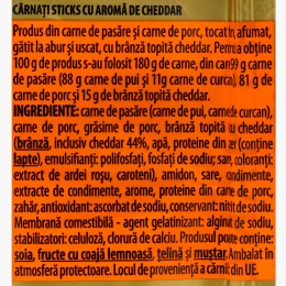 Cârnați sticks cu aromă de cheddar 90g