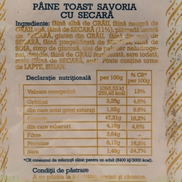 Pâine toast cu secară 500g