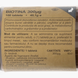 Biotină 300mcg, 100 tablete