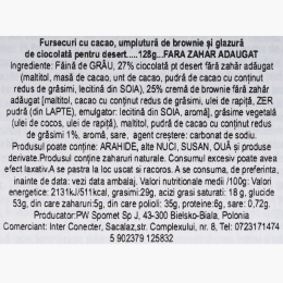 Fursecuri-cookies brownie, fără zahăr adăugat, 128g