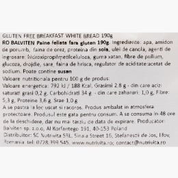 Pâine albă feliată, fără gluten 190g