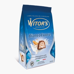 Praline de ciocolată cu umplutură de lapte și cereale Bianco Cuore 125g