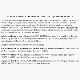 Ulei extravirgin de măsline 100% Coratina, Liquid Luxury Style, 0.5l