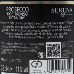 Vin spumant Prosecco alb Extra Dry, 11%, 0.75l