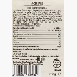 Pâine crocantă integrală 5 cereale 200g