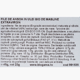 File de anșoa în ulei de măsline eco, 45g