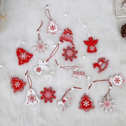 Set decorațiuni de Crăciun din lemn, model brazi și îngerași, 12 buc