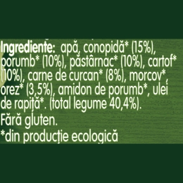 Piure ecologic de conopidă, porumb, curcan și orez, +8 luni, 190g