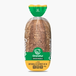 Pâine integrală feliată cu semințe de in Două Maiele, 600g