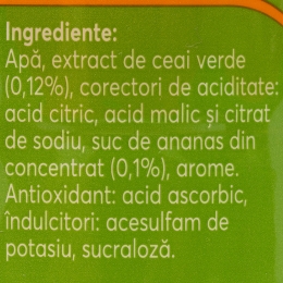 Ceai verde cu ananas, fără zahăr 0.5l