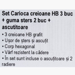 Set 3 creioane HB, 2 radiere + ascuțitoare