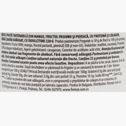 Pastă tartinabilă din mango, fructul pasiunii și piersică, cu proteină și colagen, fără zahăr adăugat, 220g