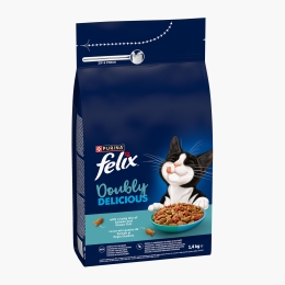 Hrană uscată pentru pisici Adult, 1.4kg, Doubly Delicious, cu somn, pește oceanic și sfeclă roșie