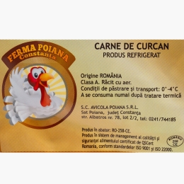 Pulpă de curcan superioară dezosată, cu piele, 800g