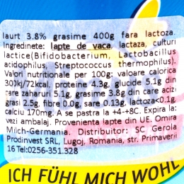 Iaurt fără lactoză 3,8% grăsime 400g