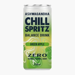 Băutură carbogazoasă cu ashwagandha și aromă de măr verde, fără zahăr, doză 330ml