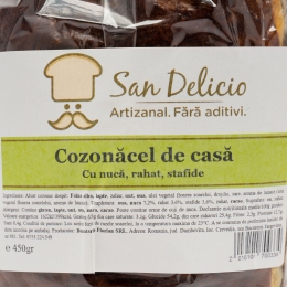 Cozonăcel de casă cu nucă, rahat și stafide, 450g