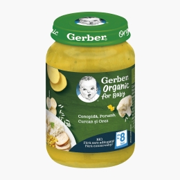 Piure ecologic de conopidă, porumb, curcan și orez, +8 luni, 190g