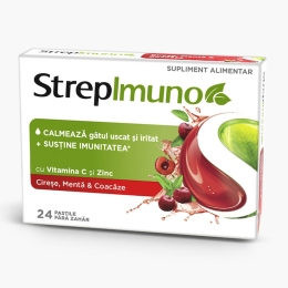 Strepimuno cu cireșe, mentă și coacăze, fără zahăr, 24 pastile