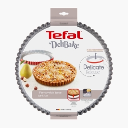 Tavă formă de copt Delibake, 28cm, bază detașabilă, înveliș antiaderent, argintiu/roșu