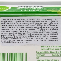Cremă de brânză proaspătă eco cu verdețuri 65% grăsime 175g