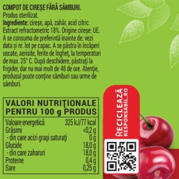 Compot de cireșe, fără sâmburi, 680g