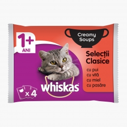 Hrană umedă pentru pisici adulte, 4x85g, selecții clasice în supă cremoasă